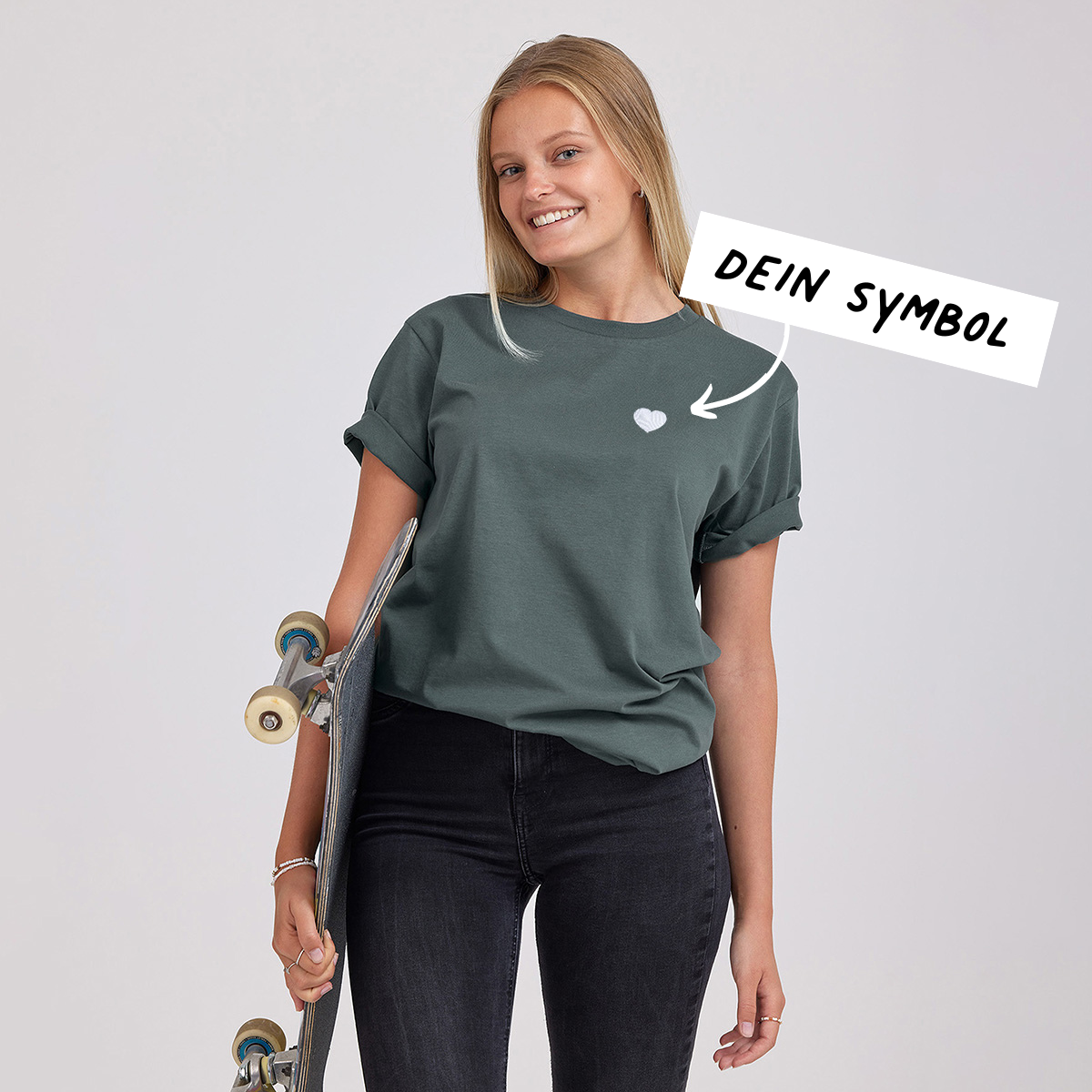 Besticktes T-Shirt Dunkelgrün mit Symbol, personalisiert, personalisierbar, Geburtstagsgeschenk, Geschenk Männer, Geschenk Freund, Geschenk Bruder, Geschenk Frauen, Geschenk Freundin, Geschenk Schwester, Witzige Geschenke, Romantische Geschenke, Hochzeitsgeschenk, Kleine Geschenke, Geschenk, Geschenkidee