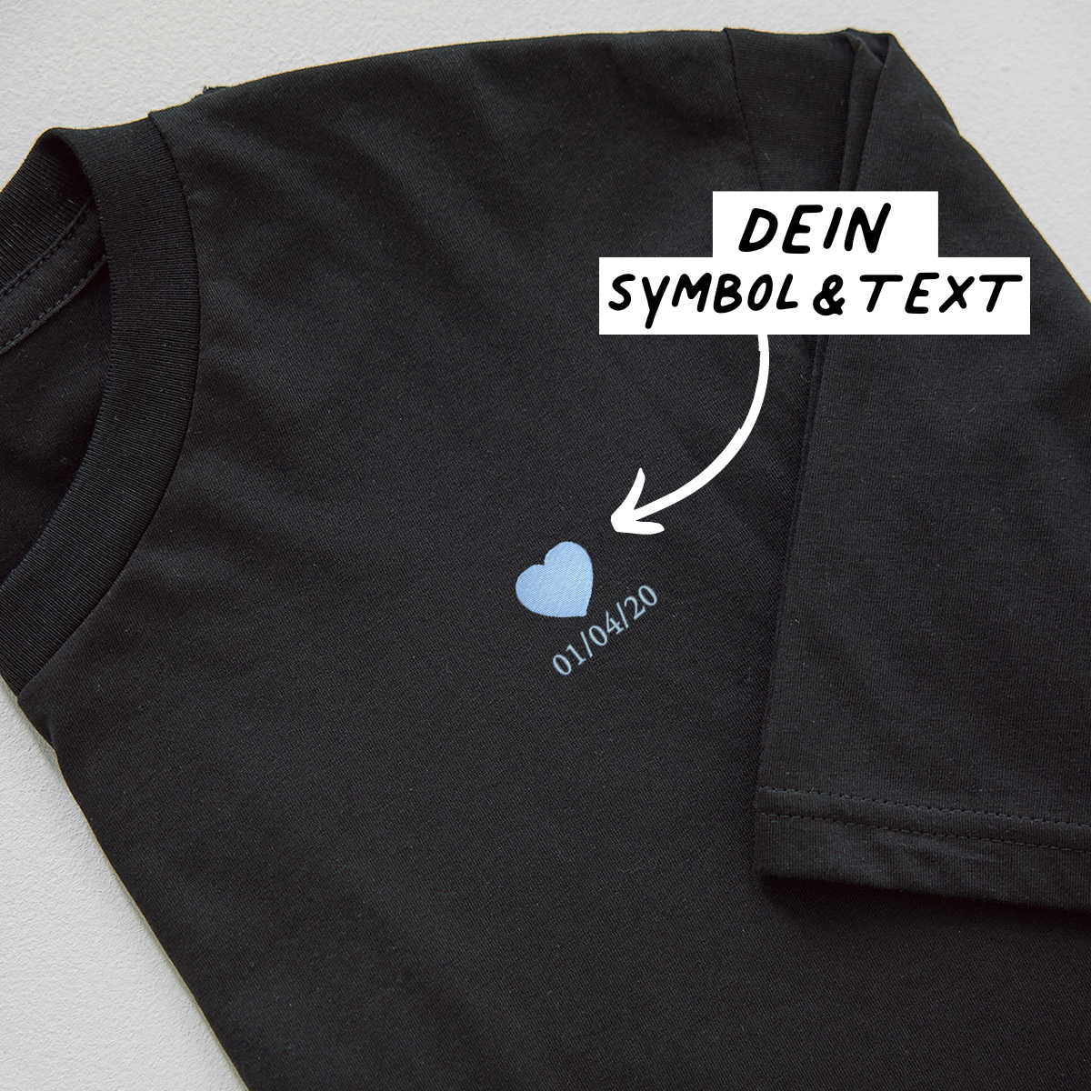 Besticktes T-Shirt Schwarz mit Text und Symbol, personalisiert, personalisierbar, Geburtstagsgeschenk, Geschenk Männer, Geschenk Freund, Geschenk Bruder, Geschenk Frauen, Geschenk Freundin, Geschenk Schwester, Witzige Geschenke, Romantische Geschenke, Hochzeitsgeschenk, Kleine Geschenke, Geschenk, Geschenkidee