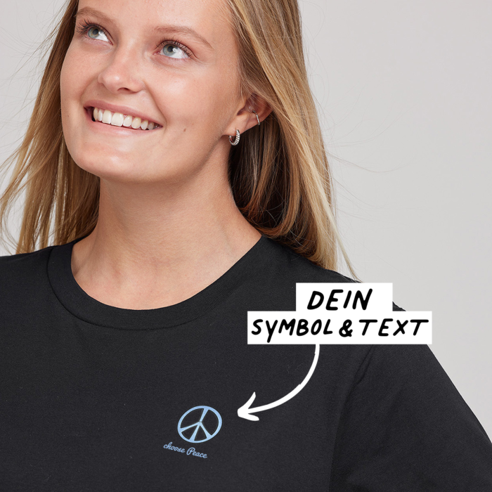 Besticktes T-Shirt mit Text und Symbol