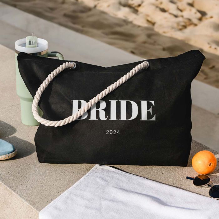 Personalisierbare Strandtasche mit zwei Zeilen